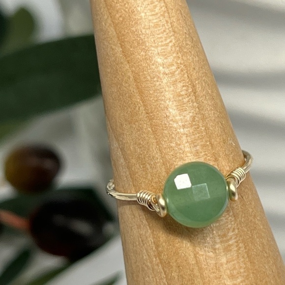 Aventurine Gemstone 14K GF or Sterling Silver Ring Soft Green - Picture 5 of 14